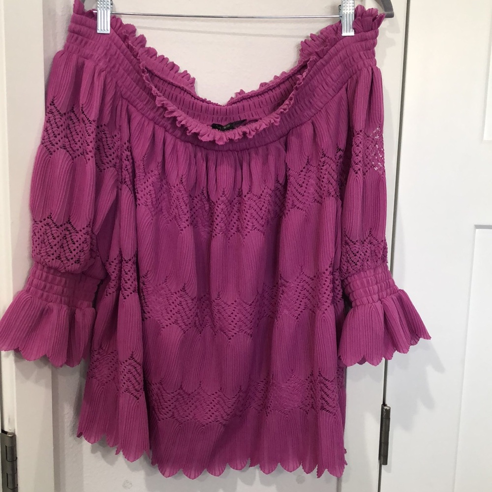 Lane Bryant Smocked Off The Shoulder Berry Color Top . Size 18/20. - Picture 10 of 12